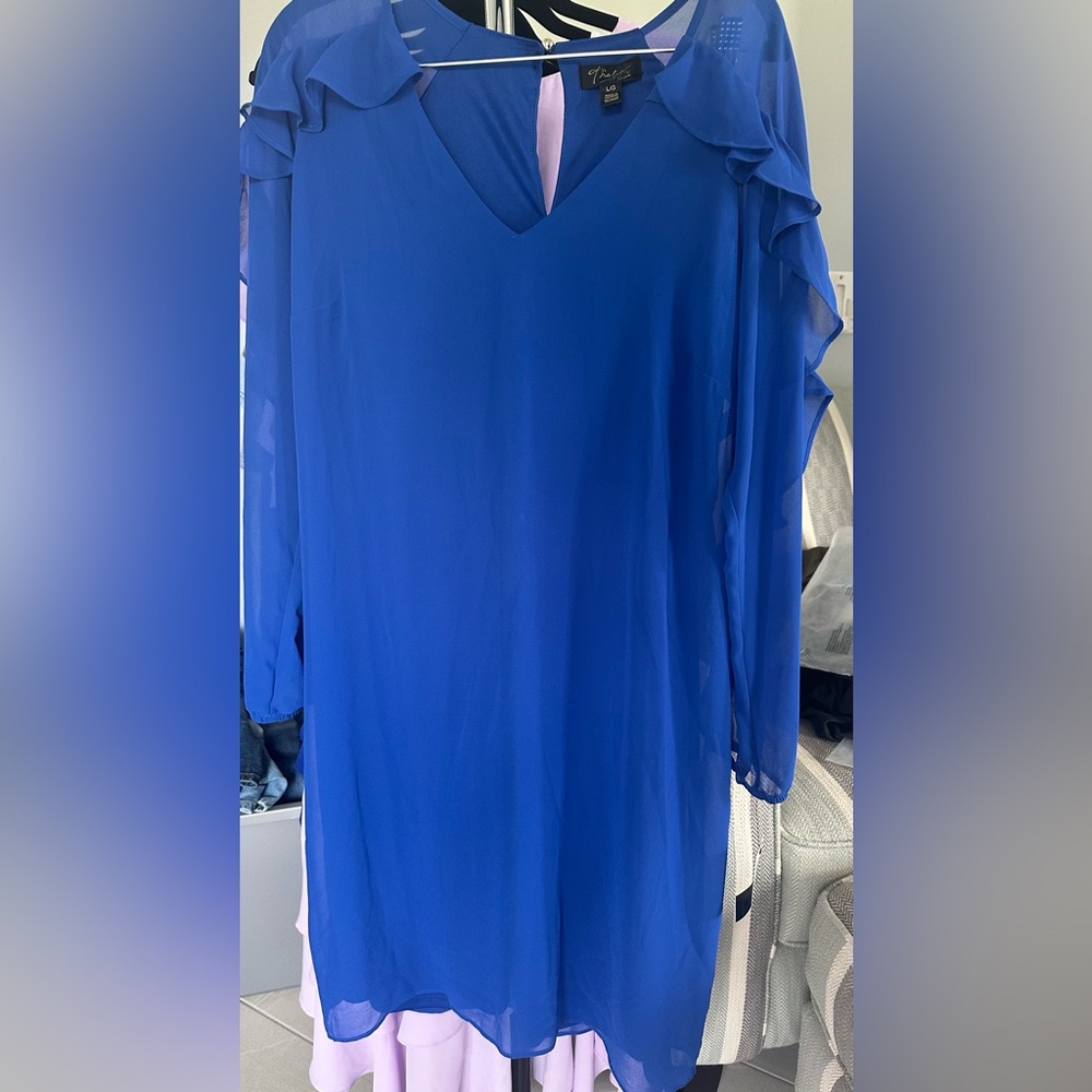 Blue long sleeve sheer ruffle dress